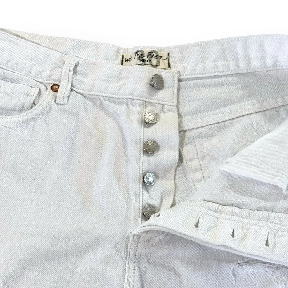 We The Free People Womens 30 White Cutoff Shorts Button Fly Denim Boho Festival